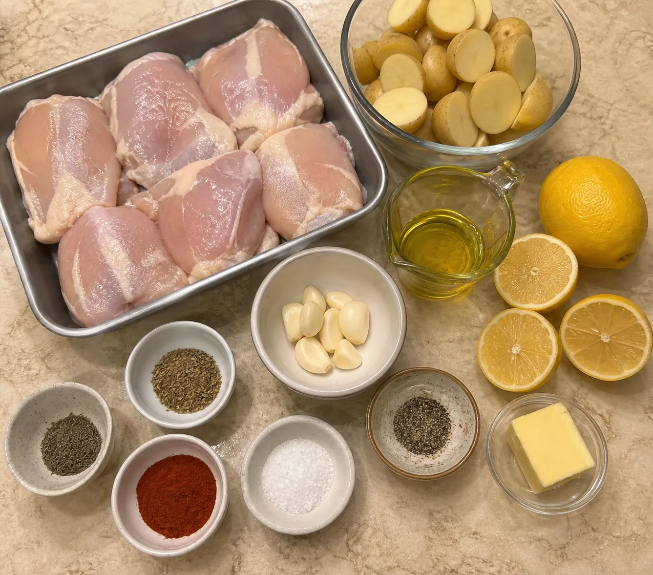 Ingredients for One-Dish Lemon Butter Chicken with Herbs